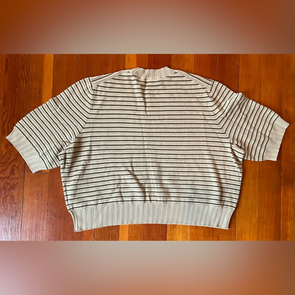 NWOT Madewell Taupe & Green Striped Knit Textural-Stitch Cotton Sweater -2X Plus - Picture 3 of 8